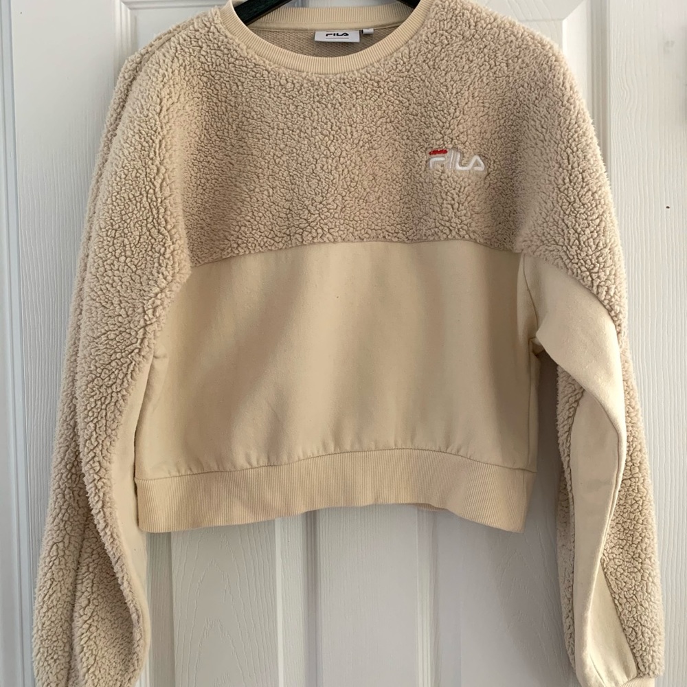 FILA beige crop sherpa crewneck size S